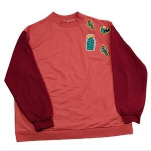 Ziztar Crew Neck Graphic Cactus Color Block Long Sleeve Sweatshirt NWOT